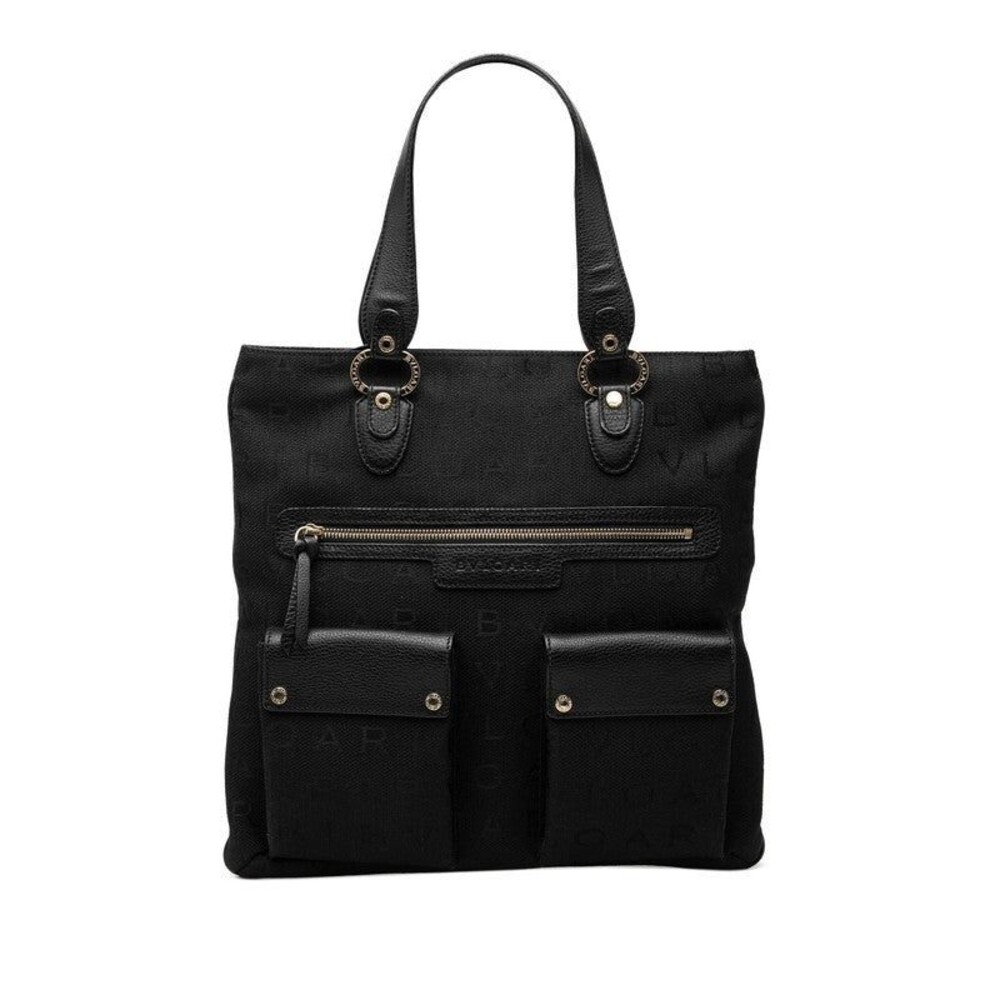 Bvlgari Canvas Leather Logomania Tote Bag Black